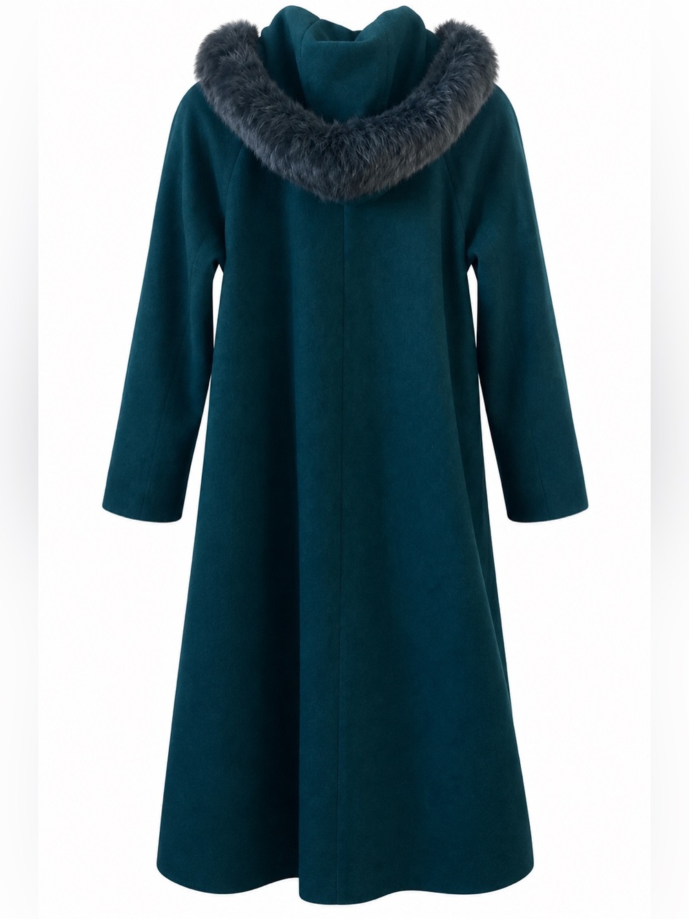 Vintage Donnybrook 100% Wool Teal Rabbit Fur Hooded Long Winter Coat - Picture 12 of 14